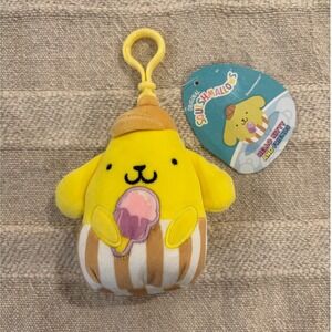 Squishmallows Sanrio Pompompurin‎ Ice Cream Food Truck 3.5" Plush Clip On NWT